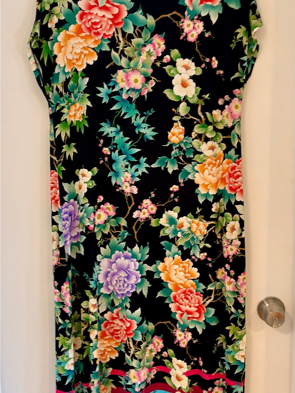 Johnny Was Midi Dress in Black with Pastel Blooms, Medium - Picture 2 of 6